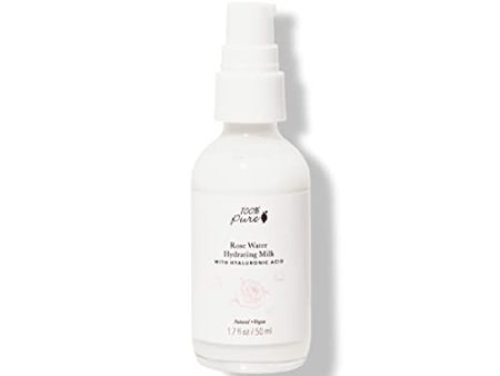 100% PURE Rose Water Hydrating Milk Face Moisturizer Natural Care Hyaluronic Acid, Squalene Replenish Suppleness Dry Dehydrated Skin - Vegan - 1.7oz on Sale