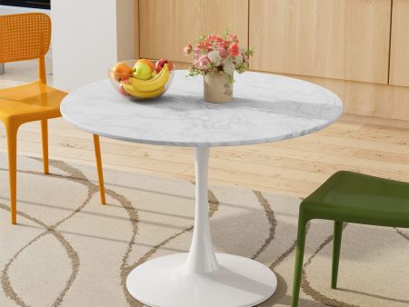 DKLGG 42  Modern Round Dining Table with Printed Marble Table Top, Metal Base Pedestal Table Tulip Table Kitchen Table for 4-6 Person, Small Space Home, End Table Leisure Coffee Table, Marble Online Hot Sale