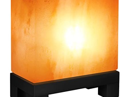 UMAID Authentic Natural Himalayan Salt Lamp, Hand-Carved Modern Rectangle in Pink Crystal Natural Rock Salt from The Himalayan Mountains, Stylish Footed Wood Base, UL-Listed Dimmer Cord Online now