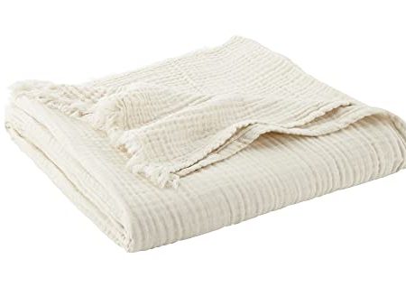 Whisper Organics, 100% Organic Muslin Cotton Throw Blanket – GOTS & Fairtrade Certified Organic – 4 Layers Breathable Lightweight Throw – All Season Pre-Washed Soft Cotton Blanket (Natural, 60x80) For Sale