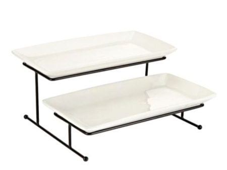 2 Tier Rectangular Serving Stand with Trays For Sale